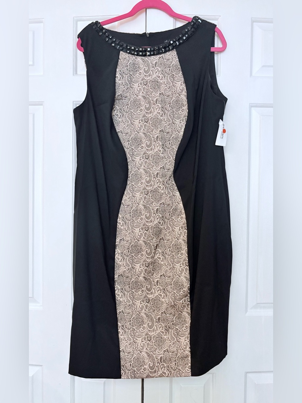 NEW with tags Black Sleeveless Sheath Dress with Paisley Beige Panel-16w
